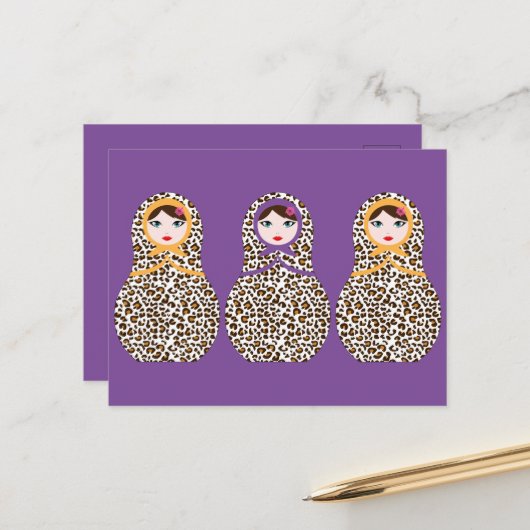 Cheetah Print Matryoshka Postcard Postkarte (Vorderseite/Rückseite Beispiel)