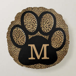 Cheetah Print Mit Monogramm Cat Paw Print Rundes Kissen