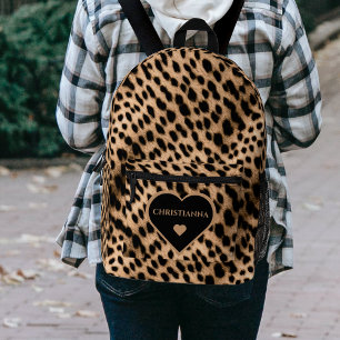 Cheetah Print Pattern Tan Brown & Black Heart Bedruckter Rucksack