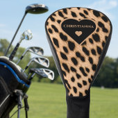 Cheetah Print Pattern Tan Brown & Black Heart Golf Headcover