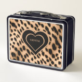 Cheetah Print Pattern Tan Brown & Black Heart Metall Brotdose (Rückseite)