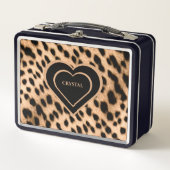 Cheetah Print Pattern Tan Brown & Black Heart Metall Brotdose (Vorderseite)