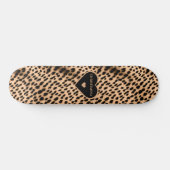 Cheetah Print Pattern Tan Brown & Black Heart Skateboard (Horizontal)