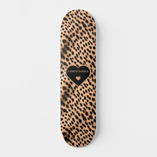 Cheetah Print Pattern Tan Brown & Black Heart Skateboard (Vorderseite)