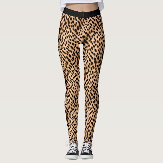 Cheetah Print Pattern Tan Brown & Black Leggings (Vorderseite)