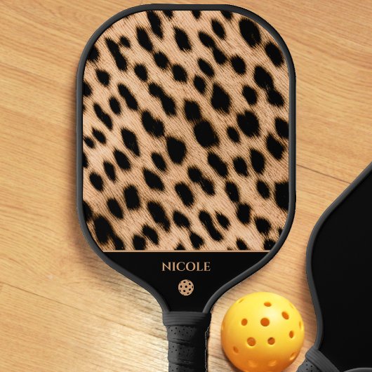 Cheetah Print Pattern Tan Brown & Black Pickleball Schläger
