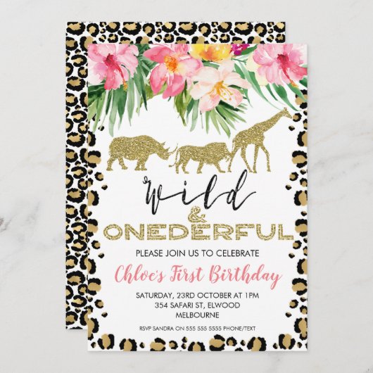 Cheetah Print Safari Wild Onederful Birthday Einladung (Vorne/Hinten)