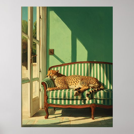 Cheetah Resting in Sunlit Room Poster (Vorne)
