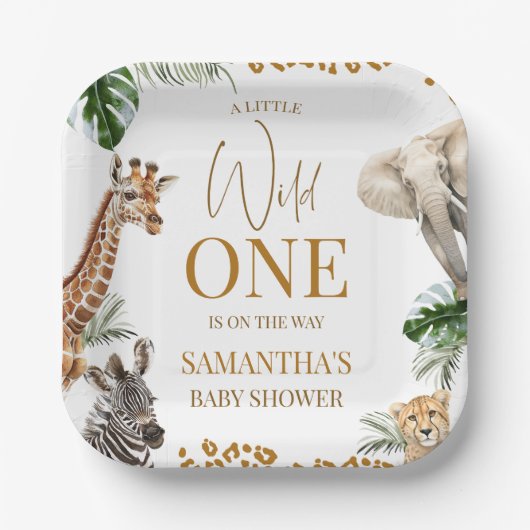 Cheetah Safari Wild One Baby Shower Pappteller (Vorderseite)