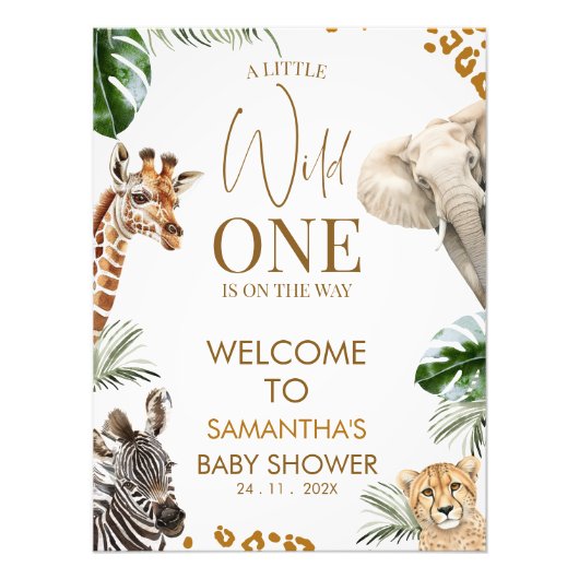 Cheetah Safari Wild One Baby Shower Welcome Sign Fotodruck (Vorne)