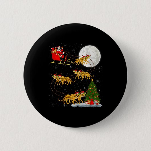 Cheetah Santa Sleigh Flying Funny Magical Christma Button (Vorderseite)