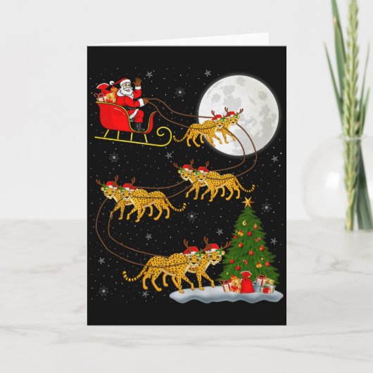 Cheetah Santa Sleigh Flying Funny Magical Christma Karte (Vorderseite)