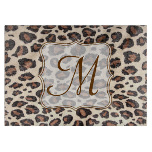 Cheetah Spot Animal Monogram Glas Cutting Board Schneidebrett