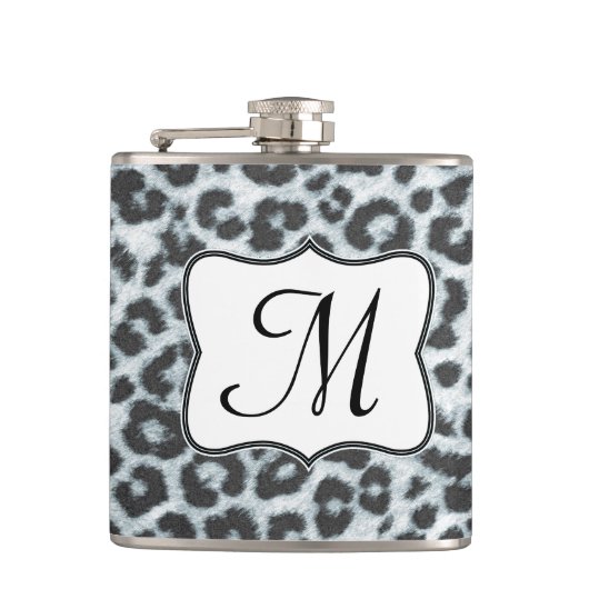 Cheetah Spot Animal Print Monogram Whiskey Flask Flachmann (Vorderseite)