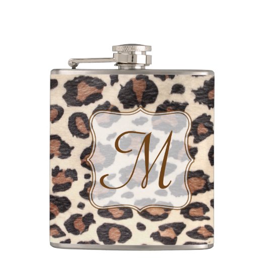 Cheetah Spot Animal Print Monogram Whiskey Flask Flachmann (Vorderseite)
