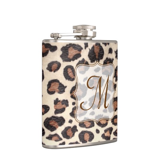 Cheetah Spot Animal Print Monogram Whiskey Flask Flachmann (Rechts)