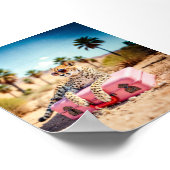 Cheetah Travel Print, Retro Wüste Wand Kunst, Rosa Poster (Ecke)