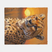 Cheetah und Sunset African Savannah Fleecedecke (Vorderseite (Horizontal))