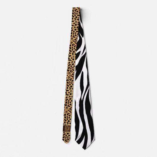 Cheetah und Zebra Wild Man Mit Monogramm Krawatte (Rückseite)