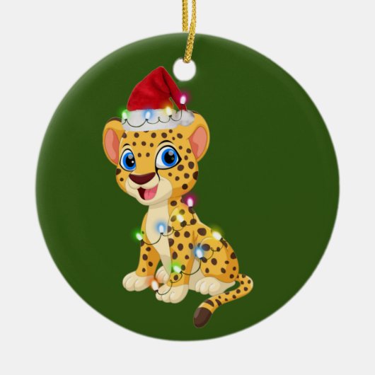 Cheetah With Hat Lights Christmas Keramik Ornament (Vorne)