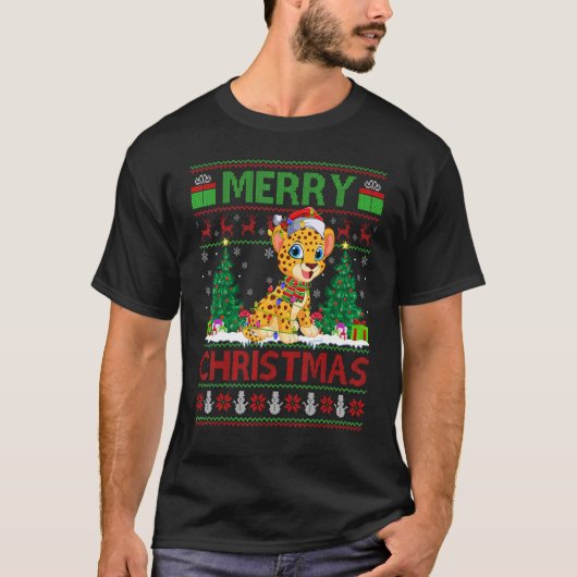 Cheetah Xmas Tree Lights Ugly Santa Cheetah Chri T-Shirt (Vorderseite)