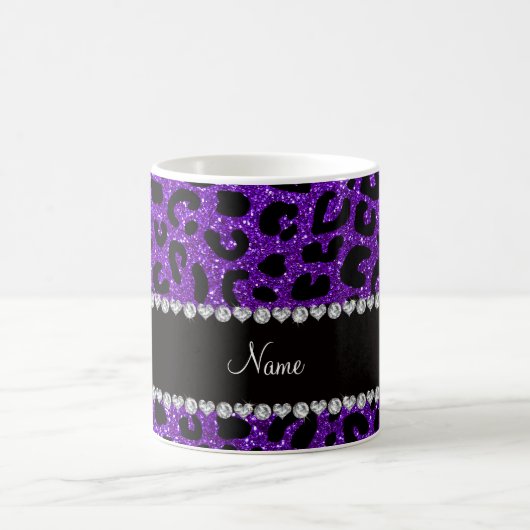 Cheetahdruck Glitter des Nameindigos lila Kaffeetasse (Mittel)