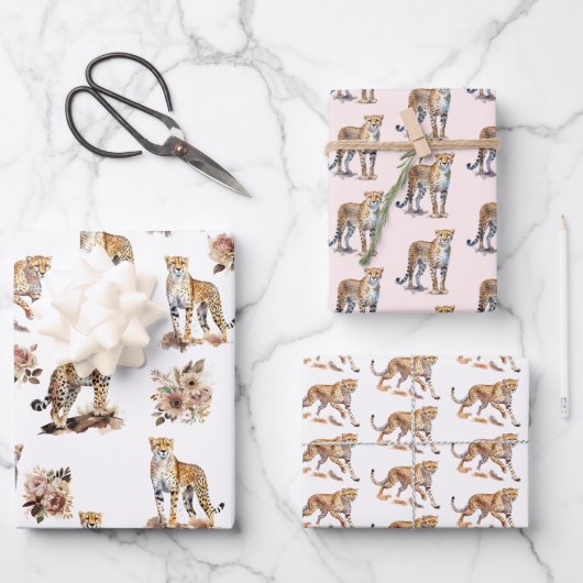 Cheetahs Floral Geschenkpapier Set (Vorderseite)