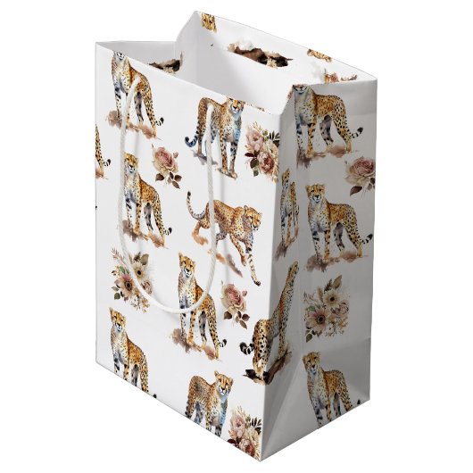 Cheetahs Floral Mittlere Geschenktüte (Rückseite Schrägansicht)
