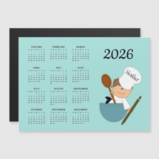 Chef Bäcker Design 2026 Kalender Magnetkarte (Vorne/Hinten)