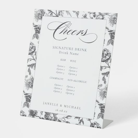 Chef Black & White Antique Toil Wedding Bar Menu Sockelschild (Vorderseite)