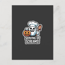 Chef Boo – Spooky Cute Halloween Ghost Spoon Einladungspostkarte