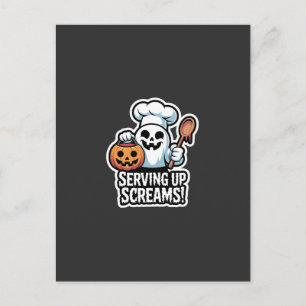 Chef Boo – Spooky Cute Halloween Ghost Spoon Einladungspostkarte