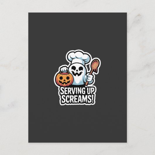 Chef Boo – Spooky Cute Halloween Ghost Spoon Einladungspostkarte (Vorderseite)