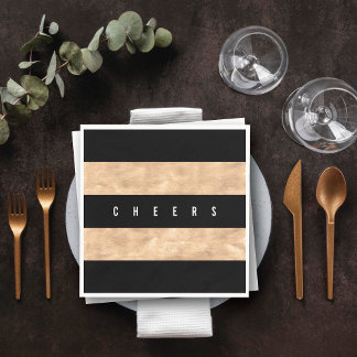 Chef Bronze Foil Black Stripes Holiday Party Serviette