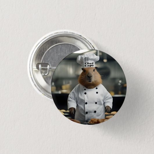 "Chef Capy: Der außergewöhnliche Konditor Capybara Button (Vorne & Hinten)