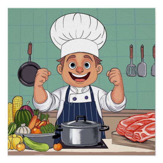 Chef Cartoon Procreate-Handzeichnung Poster (Vorderseite)