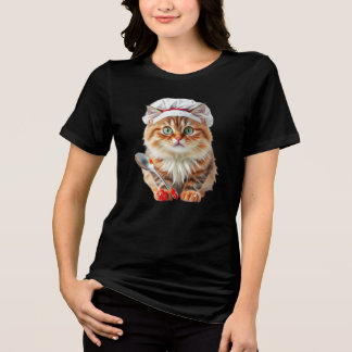 Chef Cat with Flour Hat and Spoon – Cooking Cat  Tri-Blend Shirt