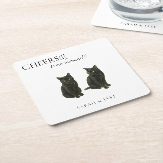 Chef Custom 2 Cats Black Text Wedding Rechteckiger Pappuntersetzer (angewinkelt)