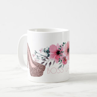 Chef-Dame| Chic-BlumenRosen-GoldGlitzer-Schuhe Kaffeetasse