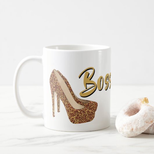 Chef-Dame| Chic-Schwarz-GoldGlitzer-hoher Heels Kaffeetasse (Mit Donut)