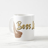 Chef-Dame| Chic-Schwarz-GoldGlitzer-hoher Heels Kaffeetasse (Vorderseite Links)