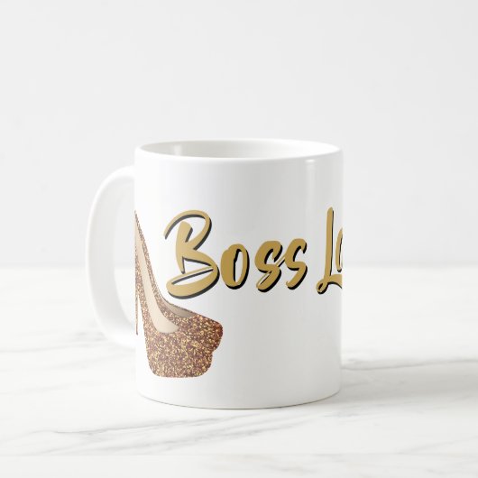 Chef-Dame| Chic-Schwarz-GoldGlitzer-hoher Heels Kaffeetasse (Vorderseite Links)