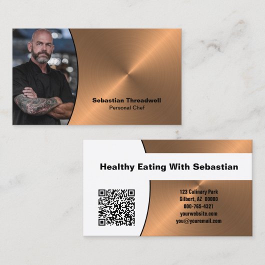 Chef Faux Copper Professional Photo QR Code  Visitenkarte (Vorne/Hinten)