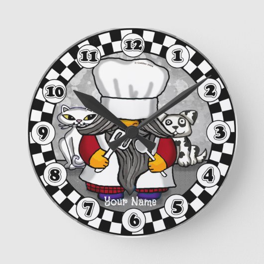Chef-Gnom Runde Wanduhr (Vorderseite)