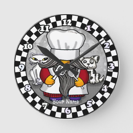 Chef-Gnom Runde Wanduhr (Vorderseite)