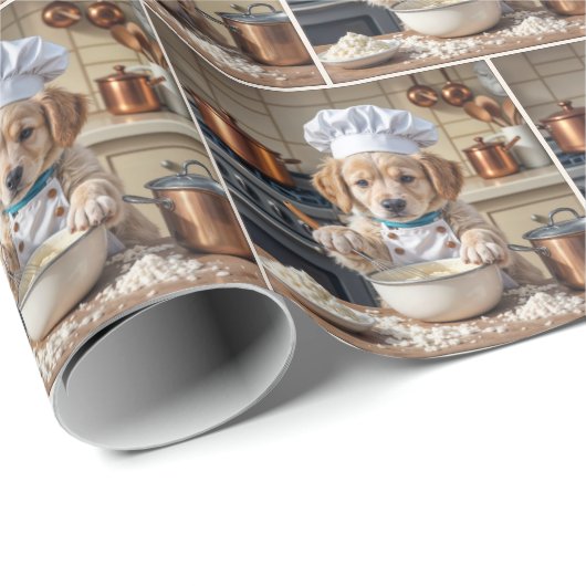 Chef Golden Retriever Puppy Baking Geschenkpapier (Rolleneckpunkt)
