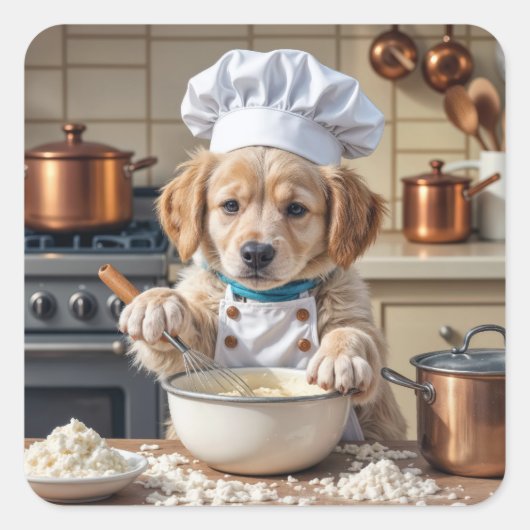 Chef Golden Retriever Puppy  Quadratischer Aufkleber (Vorderseite)