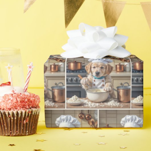 Chef Golden Retriever Welpe Backen Geschenkpapier (Geburtstagsparty)