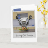 Chef Grey Cat Funny Birthday Card Karte (Gelbe Blume)