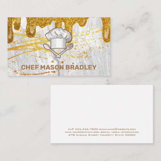 Chef Hat | Gold Spritzer | Gold Glitzer Tropfen Visitenkarte (Vorne/Hinten)